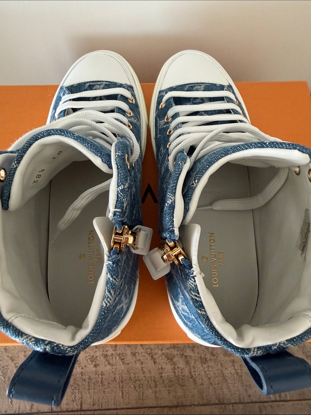 Louis Vuitton Blue Denim Monogram High-Top Sneakers - Picture 9 of 14